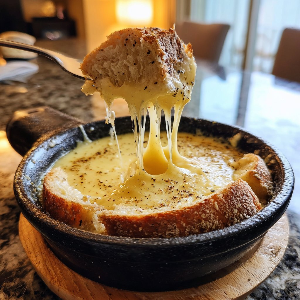 Fondue with Swiss Cheese and Garlic