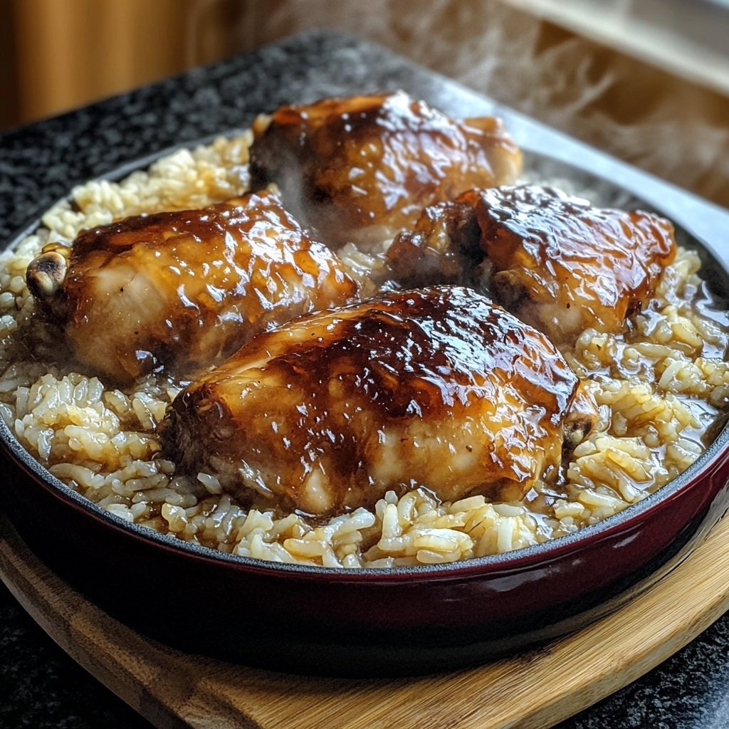 Caramelised Soy Chicken in Garlic Ginger Broth with Rice